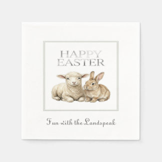 Vintage Watercolor Lamb & Rabbit Easter Napkin