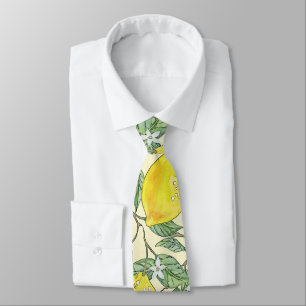 Vintage Watercolor Lemon Tree Summer Pattern Tie