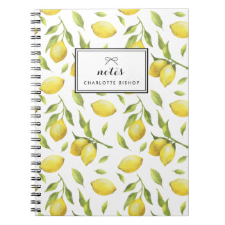 Vintage Watercolor Lemons and Greenery Pattern Notebook