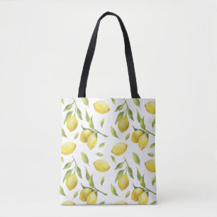 Vintage Watercolor Lemons and Greenery Pattern Tote Bag