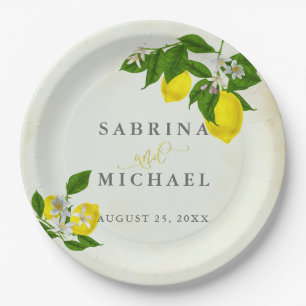 Vintage Watercolor Lemons Garden Party Paper Plate