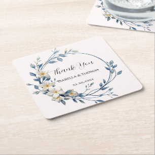 Vintage watercolor Lily gold Daisy Floral Botanica Square Paper Coaster