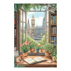 Vintage Watercolor London Window Scene 