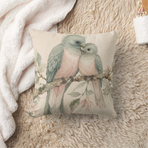 Vintage Watercolor Love Birds Cushion