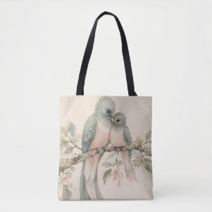 Vintage Watercolor Love Birds Tote Bag