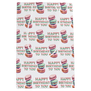 Vintage Watercolor Macaron Cookies Birthday Medium Gift Bag