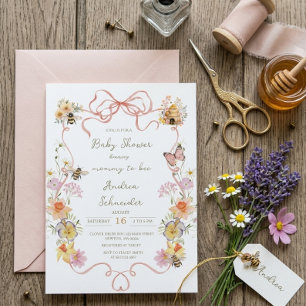 Vintage Watercolor Mummy to Bee Baby Shower Invitation