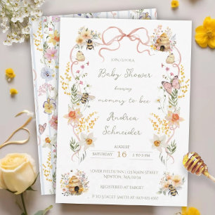 Vintage Watercolor Mummy to Bee Baby Shower Invitation