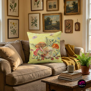 Vintage Watercolor Mushroom Botanical Cushion