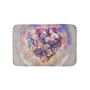 Vintage Watercolor of Colourful Roses Heart Bath Mat
