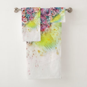 Vintage Watercolor of Colourful Roses Heart Bath Towel Set