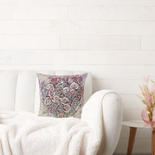 Vintage Watercolor of Colourful Roses Heart Cushion