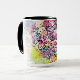 Vintage Watercolor of Colourful Roses Heart Mug