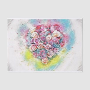 Vintage Watercolor of Colourful Roses Heart Tissue Paper