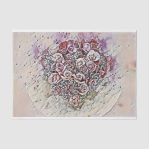 Vintage Watercolor of Colourful Roses Heart Tissue Paper
