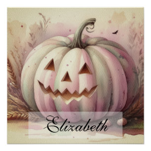 Vintage watercolor of Halloween pumpkins Fall Poster