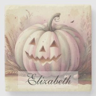 Vintage watercolor of Halloween pumpkins Fall Stone Coaster
