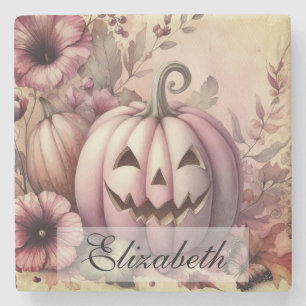 Vintage watercolor of Halloween pumpkins Fall Stone Coaster