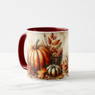 Vintage watercolor of pumpkins and fall leaves mug