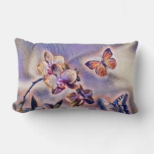 Vintage Watercolor of Purple Pink Orchid Flowers Lumbar Cushion