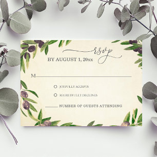 Vintage Watercolor Olive Branch Greek Wedding RSVP Card