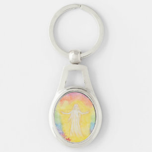 vintage watercolor painting angel and rainbow key ring