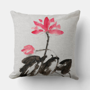 Vintage Watercolor Painting Lotus Flowers Throw Pi Cushion