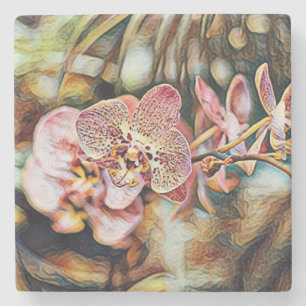 Vintage Watercolor Painting of Pink Orchid Flowers Stone Coaster