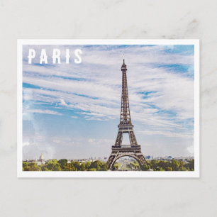 Vintage watercolor Paris Eiffel tower postcard