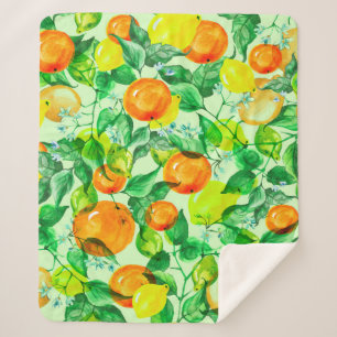  Vintage watercolor pattern - Lemon branch with fl Sherpa Blanket