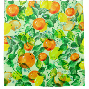 Vintage watercolor pattern - Lemon branch with fl Shower Curtain