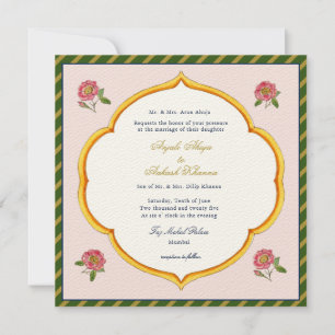 Vintage Watercolor Peacock Indian wedding  Invitation