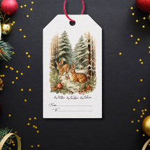 vintage watercolor pine tree rabbit christmas