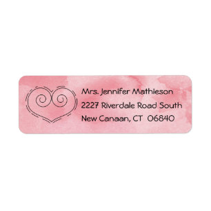 Vintage Watercolor Pink And Black Heart Love Return Address Label