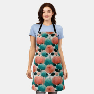 Vintage Watercolor Pink and Green Floral Apron