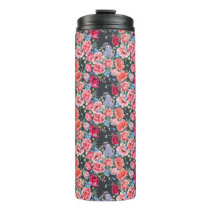 vintage watercolor pink and red roses pattern thermal tumbler