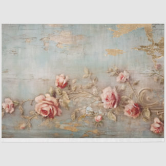 Vintage watercolor pink English roses faux gold  Tissue Paper