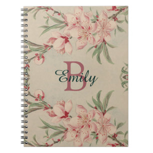 Vintage Watercolor Pink Floral Personalised Notebook