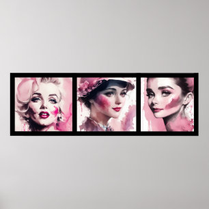 vintage watercolor pink girls 3/3 all in one poster