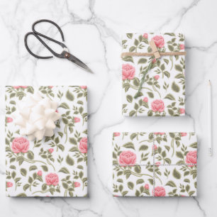 Vintage Watercolor Pink Roses Wrapping Paper Sheet