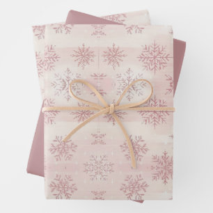 Vintage Watercolor Pink Winter Snowflake Christmas Wrapping Paper Sheet