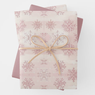 Vintage Watercolor Pink Winter Snowflake Christmas Wrapping Paper Sheet