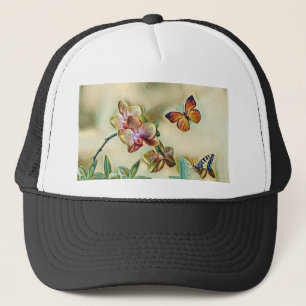 Vintage Watercolor Pink Yellow Orchid Flowers Trucker Hat