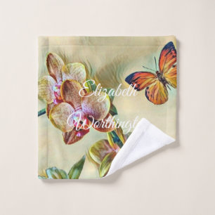 Vintage Watercolor Pink Yellow Orchid Flowers Wash Cloth