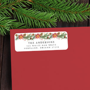 Vintage Watercolor Poinsettia Holiday Return Address Label