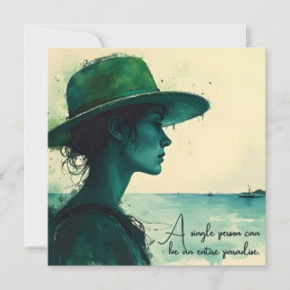 Vintage Watercolor Portrait Woman Seaside Quote Card