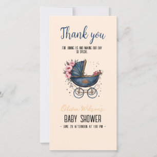 Vintage watercolor pram it's boy baby shower2 thank you card