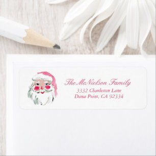 Vintage Watercolor Preppy Pink Santa Claus Address Return Address Label