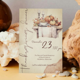 Vintage Watercolor Pumpkin Friendsgiving Dinner Invitation