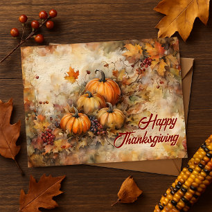 Vintage Watercolor Pumpkin Thanksgiving Greeting Holiday Postcard